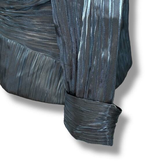 Dress Barn Formal Blue Crinkle Button Up Top Size 8 - Picture 5 of 7